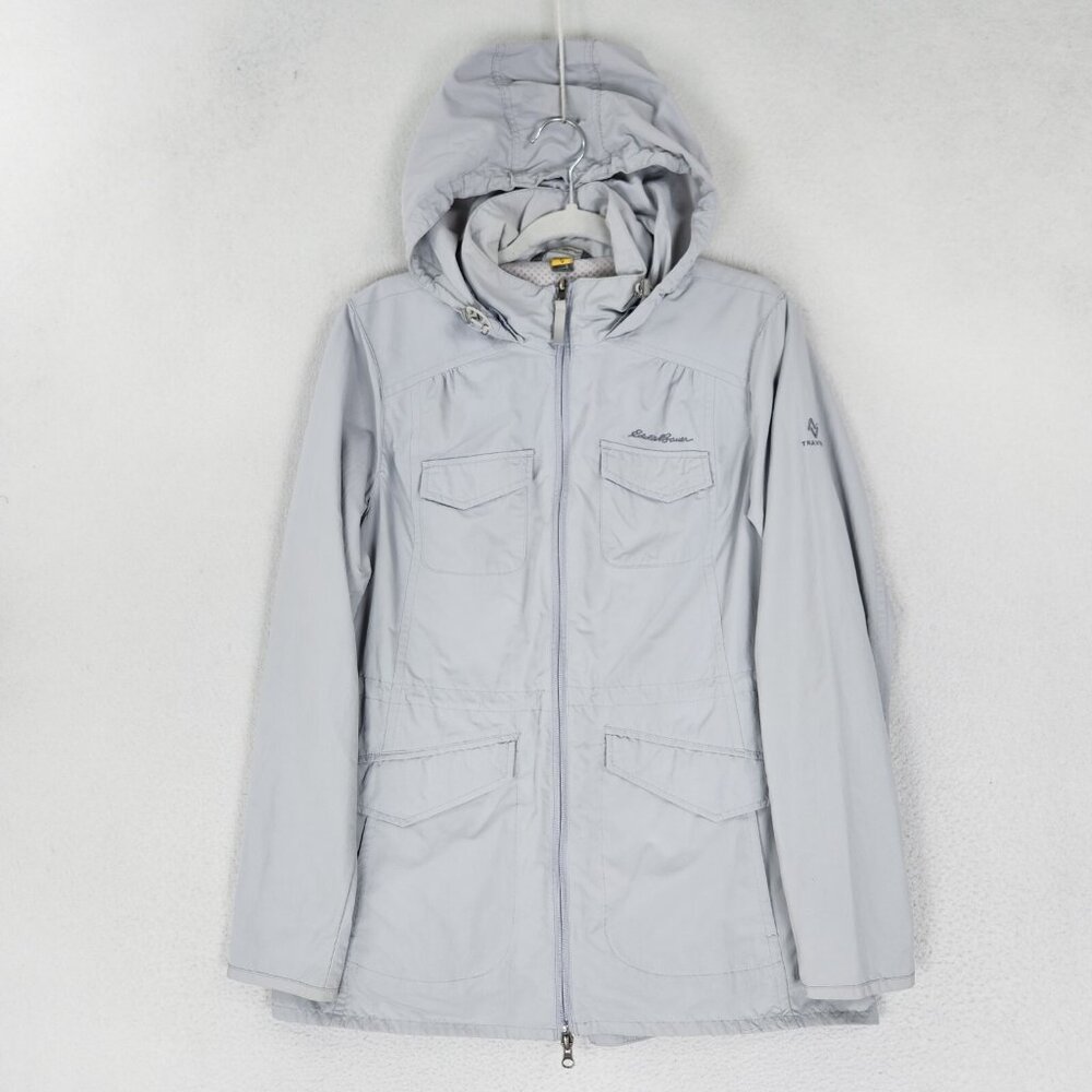 Eddie Bauer Jacket Women Large Gray Travex Hooded Lightweight Parka Utility
